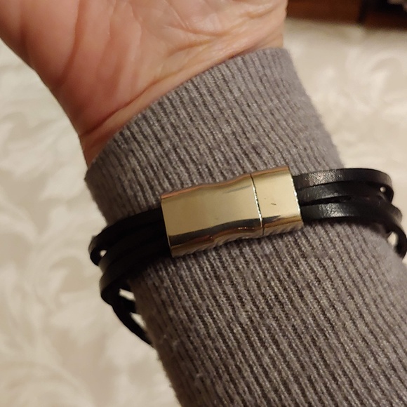 Black Leather & Silver Charm Friendship Bracelet - Picture 4 of 7